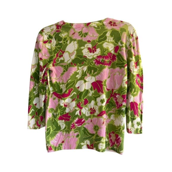 Talbots Green Pink Floral Print Button Down Cardigan Sweater Petite Small - Picture 2 of 8